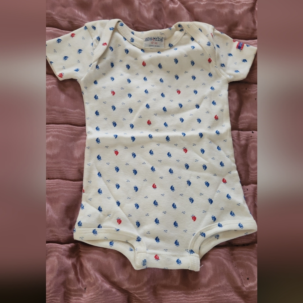 Absorba Cream Bodysuit with Blue and Red Accents